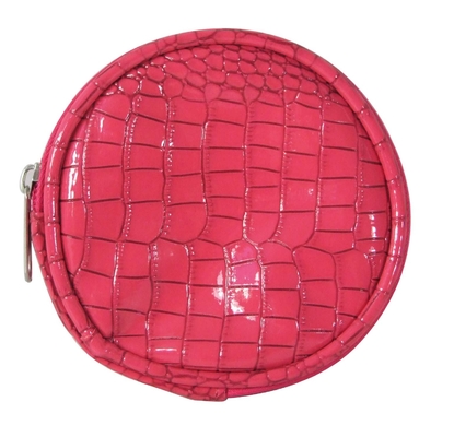 Forme el rosa de los bolsos de la cerradura de la cremallera que la cartera redonda de la PU fácil lleva la impresión de pantalla de seda de 9×3 cm